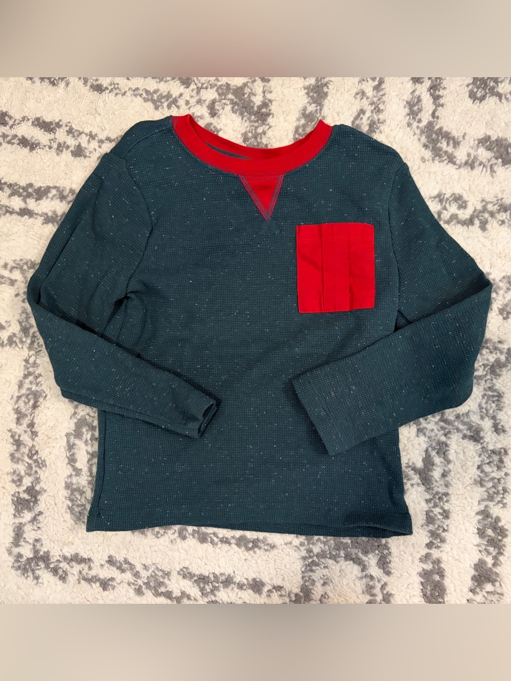 Hanna Andersson Teal Long-Sleeve Knit Top with Red Pocket